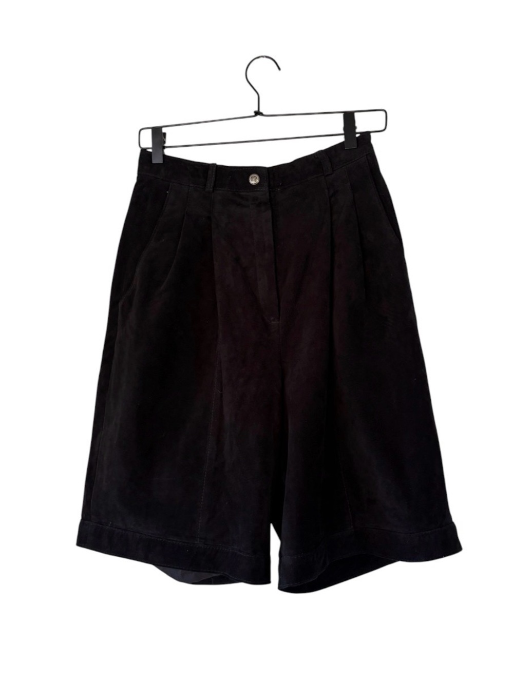Black suede leather High-Waist Women's Shorts